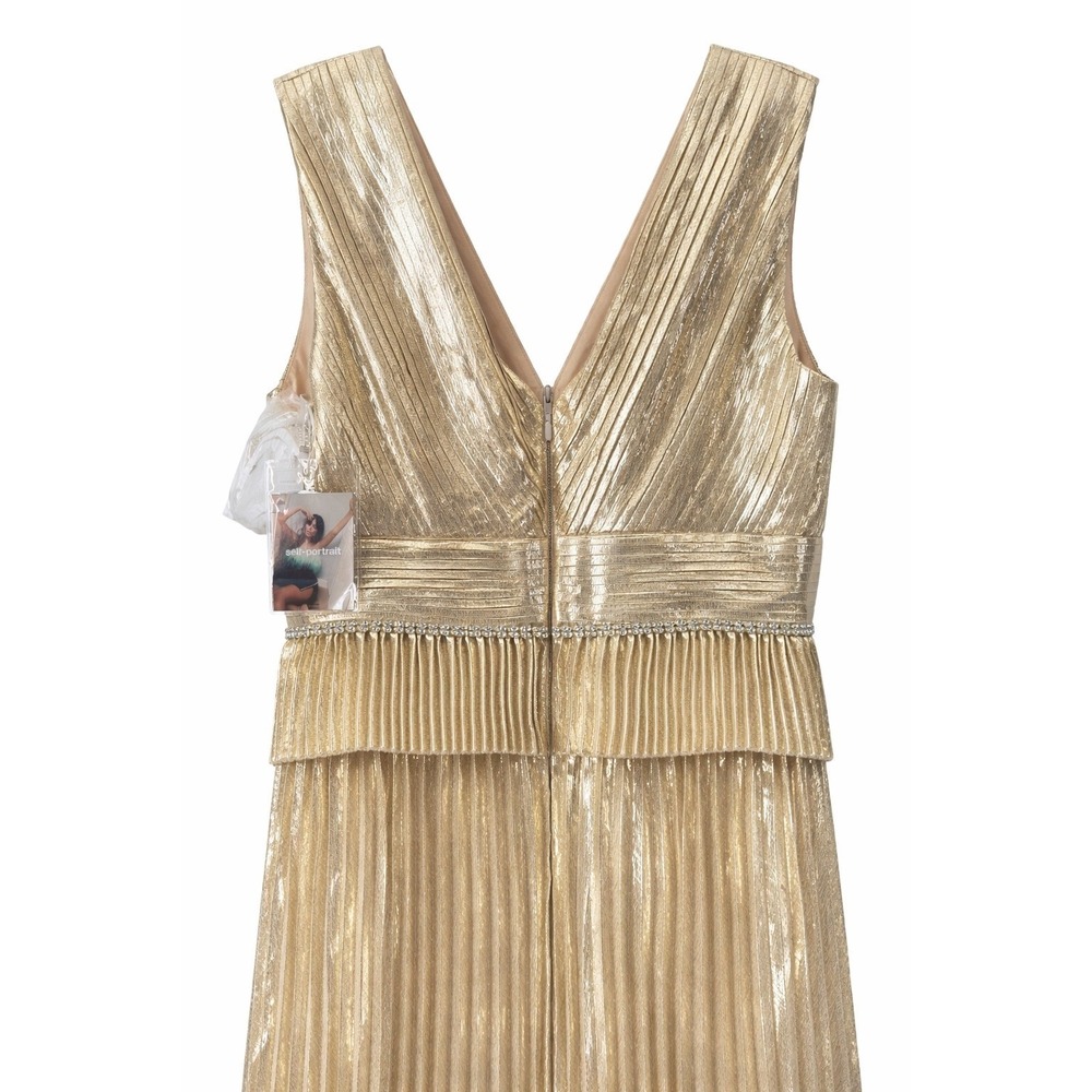 Self-Portrait Gold Metallic Pleated Maxi Gown NWT 8 Wedding Guest Formal Dress - Picture 8 of 9
